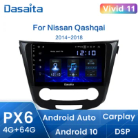 Dasaita 10.2" 1 Din Car Radio for Nissan Qashqai 2014 t0 2018 IPS Screen Android 10 GPS Navigation TDA7850 with Carplay DSP PX6
