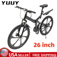 Folding Mountain Bikes for Men and Women, 21 Speed, Full Suspension, MTB Disc Brake, Portable Bicycle, Exercise Equipment, 26 in