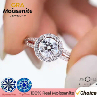 1CT Round Moissanite Halo Ring for Women |   V-Shape 925 Sterling Silver Wedding Jewelry |   Diamond