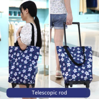 Folding Shopping Pull Cart Trolley Bag with Wheels Reusable Grocery Shopping Bags Eco Large Food Supermarket Vegetables Bags