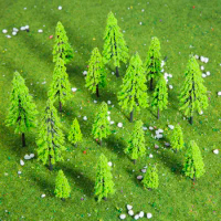 20Pcs Plastic Fairy Garden Green Pine Tree Plant Ornament Miniature Dollhouse Pots Moss Bonsai Micro Landscape DIY Garden Decor