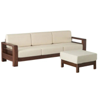【橙家居·家具】加莫系列胡桃色三人軟包木沙發+腳凳 JM-A5062(售完採預購 木沙發 沙發 實木 客廳家具)