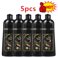 5PCS 3 In 1 Hair Color Shampoo Black Hair Dye Covering White Hair Shampoo Black Plant Hair Dye Fast Hair Dye Cream Styling DIY
