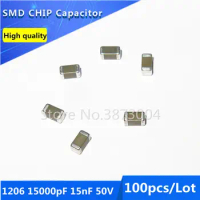 100pcs 1206 15000pF 15nF 0.015uF 50V X7R 10%Thick Film Chip Multilayer Ceramic Capacitor