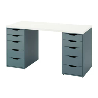 LAGKAPTEN/ALEX 書桌/工作桌, 白色/深土耳其藍, 140x60 公分