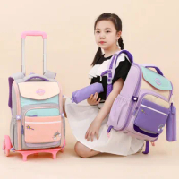 New School Wheeled Backpack Bag Set for Girls Trolley Bagpack with Wheels School Rolling Backpack Bags Kids Rolling Back Pack