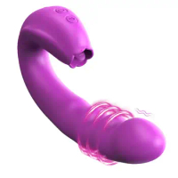 Clitoral Licking Rotating G Spot Vibrator, 3 in 1 Clitoral Tongue Dildos Vibration Stimulator, 10 Modes, Nipple Massager Butt P
