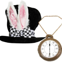 Women Men White Rabbit Top Hat Bunny Ears Inflatable Clock Fancy Dress Magician Party Accessory Costume Outfit Drop Shipping