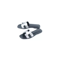 Hermès Sandal HERMES ORAN METALLIC SILVER BLACK SANDAL 100% ORIGINAL