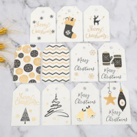 50pcs Christmas Gift Tags Paper Cards Snowflakes Xmas Tree Printed Hang Tag Christmas Ornament Party Supplies Decoration Noel