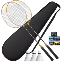 2Pcs/Set Badminton Racket Amateur Primary Badminton Rackets Training Racket Shuttlecocks Set with Sweat Absorbent Grip
