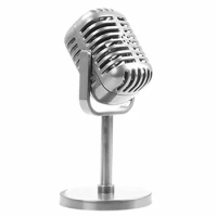 Classic Retro Dynamic Vocal Microphone Vintage Mic Universal Stand for Live Performance Karaoke Studio Recording Silver