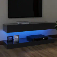 2 PCS TV Cabinet with Top Drawer Shelf and A Bottom Base LED Lighting TV Stand Modern High Gloss Console Table Storage Cabinet