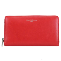 【Balenciaga 巴黎世家】經典燙印LOGO小牛皮拉鍊長夾(紅)
