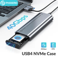 PHIXERO 8TB USB4 40Gbps M.2 NVMe SSD Enclosure Type C NVMe PCIe Hard Drive Case Compatible with Thunderbolt 3/4 with Cooling Fan