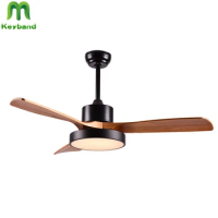 52 Inch Wooden Ceiling Fan with Light and Remote for Living Room 36W LED Tri-Color Change Fine Copper Motor