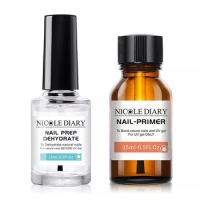 NICOLE DIARY 15ML Nail Prep Dehydrator And Nail-Primer Set Free Grinding Nail Art No Need Of UV LED Lamp Gel Nail Polish Tool