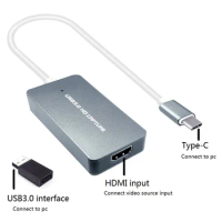 UVC HDMI to USB3.0 type-c video capture card, convert HDMI set-top-box dvd Monitor to USB3.0 computer Andriod phone, 1080P60FPS