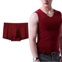 1/2 piece set: Red vest for men in their zodiac year, seamless modal cotton vest, wedding vest, red 