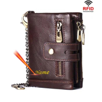 Rfid Premium Soft Leather Personalised Wallet for Men with Chain Mens Trifold Wallet with Chain and Coin Pocket