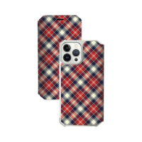 【apbs】iPhone 13 Pro Max / 13 Pro / 13 軍規防摔水晶彩鑽皮套(蘇格蘭紋紅)