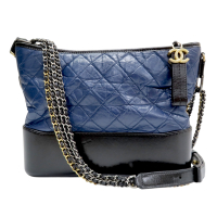 【二手名牌BRAND OFF】CHANEL 香奈兒 藍色 黑色 牛皮 Gabrielle Hobo 肩背包 流浪包 A93824