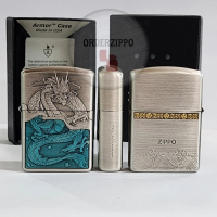 Zippo Original Armor Silver and Blue Dragon 3 sisi Japan Finish