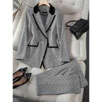 New Arrival Gray Women Pant Suit Office Ladies Long Sleeve Work Wear Blazer and Trouser Formal 2 Piece Set For Autumn Winter