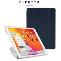 強強滾p-Pipetto iPad 10.2吋 Luxe Origami 多角度多功能保護套 深海藍/透明背蓋