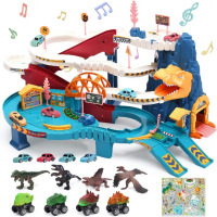 【CuteStone】交通世界 恐龍公園電動軌道 極速彎道組41件套裝玩具(附小汽車)