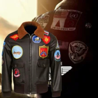 2020 Top Gun: Maverick Aviator Pilot Leather Jacket Men's Brown Winter Jacket Air Force Wool Collar Coat
