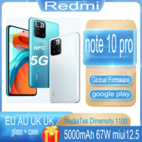 Global firmware Xiaomi Redmi Note 10 pro 5G Smartphone 6GB 128GB Dimensity 1100 android 11 Cellphone 6.5" 64MP Mobile phone