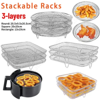 3-layers Air Fryer Rack Stackable Grid Grilling Rack Stainless Steel Anti-corrosion Baking Tray for Kitchen Oven Steamer Cooker