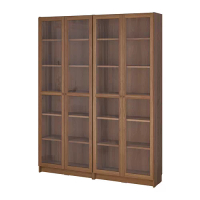 BILLY/OXBERG 書櫃附玻璃門板組合, 棕色 胡桃木紋, 160x202 公分