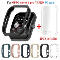 PC Protective Case+ 2PCS soft film For OPPO Watch 4 Pro Hollow protective shell Bumper For OPPO Watch 3 Pro Protective Cover