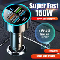 5 Port USB C Car Charger Adapter PD 150W Super Fast Charging for Huawei OPPO Oneplus Vivo iPhone 15 14 Pro Max 13 12 11 Mini XS