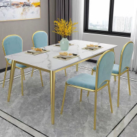 北歐大理石餐桌家用小戶型巖板輕奢餐桌椅組合現代簡約長方形飯桌