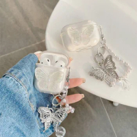 Cute with chain Cover for apple AirPods 1 2 3 Case Luxury butterfly keychain Earphone Case for AirPods PRO case box airpods 3