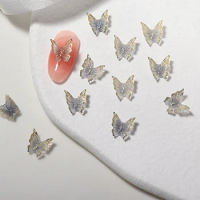 50pcs Aurora Resin Butterfly Nail Art Charm 8x8MM Shiny Gold Foil Acrylic Butterfly Nail Decoration DIY Kawaii Nail Accessories