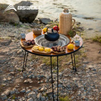 BSWolf Folding Barbecue Round Table Stove Portable Camping BBQ Charcoal Grill With Storage Bag Patio Tea Boiling