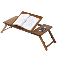 【picknew】新升級茶木色床上桌面可調節免組裝大號電腦懶人桌(床上電腦桌 懶人桌 邊桌 小茶几)