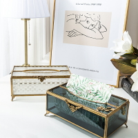 ins歐式創意玻璃黃銅紙巾盒家用客廳餐桌茶幾高檔奢華抽紙盒擺件