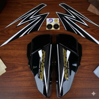 Bok Aki RX King hitam SET Kanan Kiri + Striping hitam putih 2003 Cover aki rx king Fullset emblem Rx