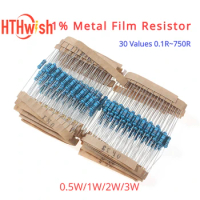 1/2W 1W 2W 3W Metal Film Resistor Resistance Assortment Kit 30 Values 0.1R~750R Diy Electronic 1% Set of Resistor