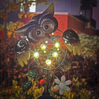 跨境太陽能鐵藝貓頭鷹草坪燈戶外LED地插可愛型貓頭鷹花園燈現貨