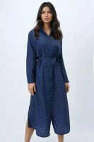 Alacati Women's Ocean Blue Polka Dot Patterned Woven Viscose Shirt Dress Alc-X6247-1