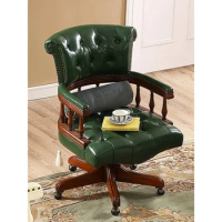 American solid wood swivel chair computer chair lift office chair leather book chair European retro swivel chair