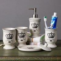 北歐簡約浴室用品陶瓷衛浴五件套歐式衛生間刷牙杯漱口杯洗漱套裝