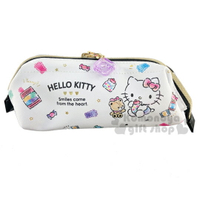 小禮堂 Hello Kitty 硬式支架皮質拉鍊筆袋《白.糖果》化妝包.收納包.鉛筆盒