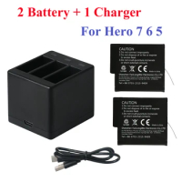 New 2PCS For GoPro Hero 8 7 Hero 6 5 Battery+3-Way Battery Storage Box Charger For GoPro Hero 8 7 Hero 6 5 Black Accessories